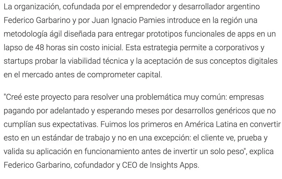 Nota de Infobae sobre insights apps - párrafo 1