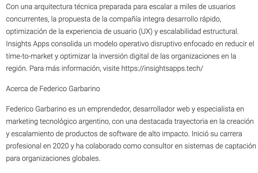 Nota de Infobae sobre insights apps - párrafo 3